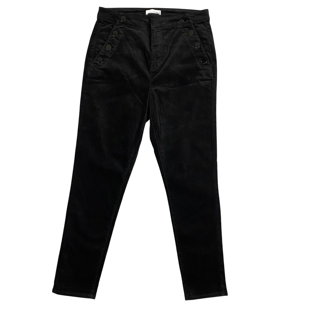 LOFT Womens Black Velvet Sailor Skinny Pants High‎ Rise Button Detail Size 10 30